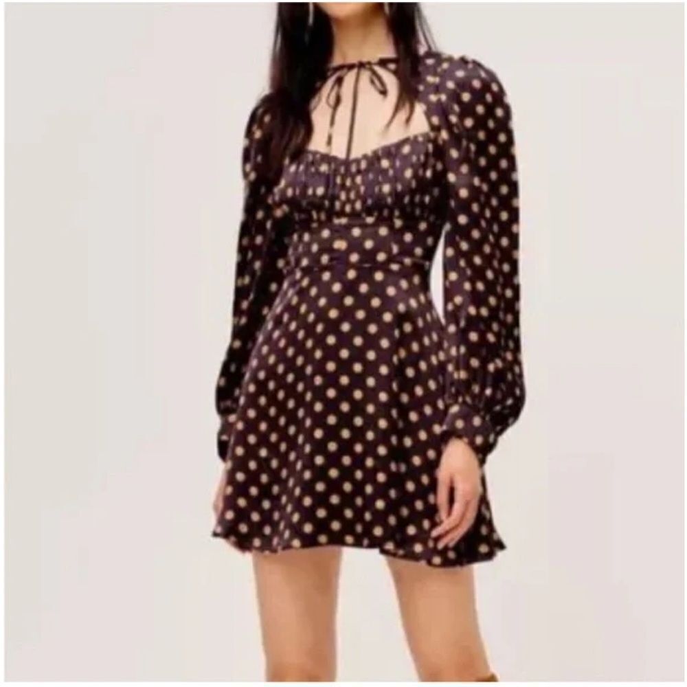 For Love And Lemons Black Mini Dress with Gold Polka Dots